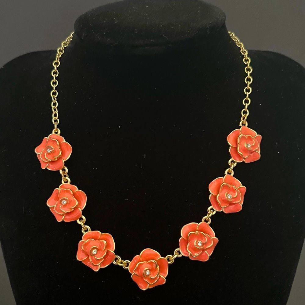 Swarovski statement necklace gold tone flower floral crystal beach wedding party